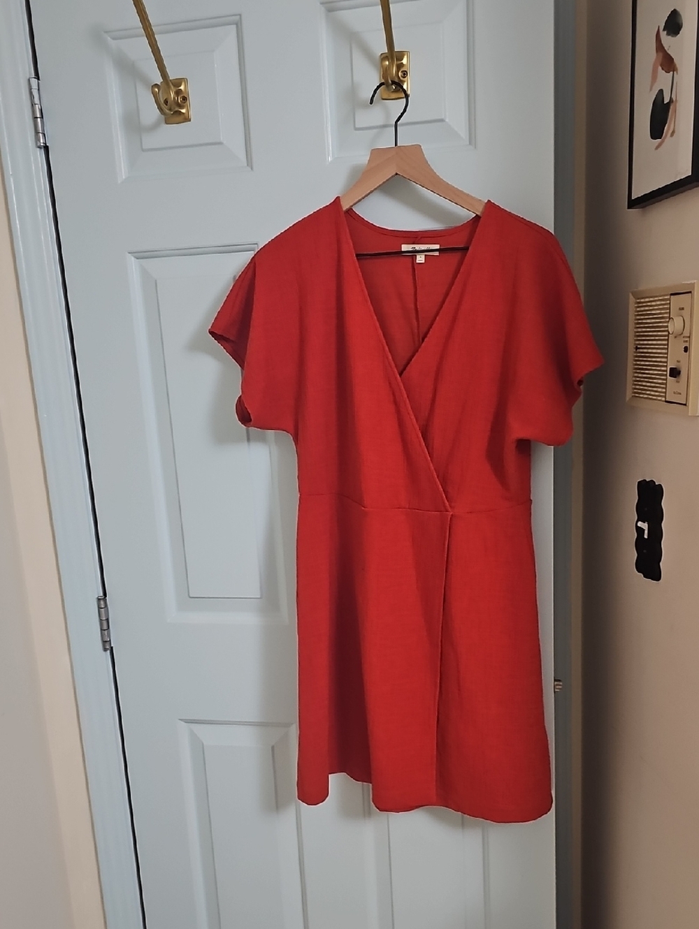 Madewell Red Wrap-Style Short Sleeve Dress